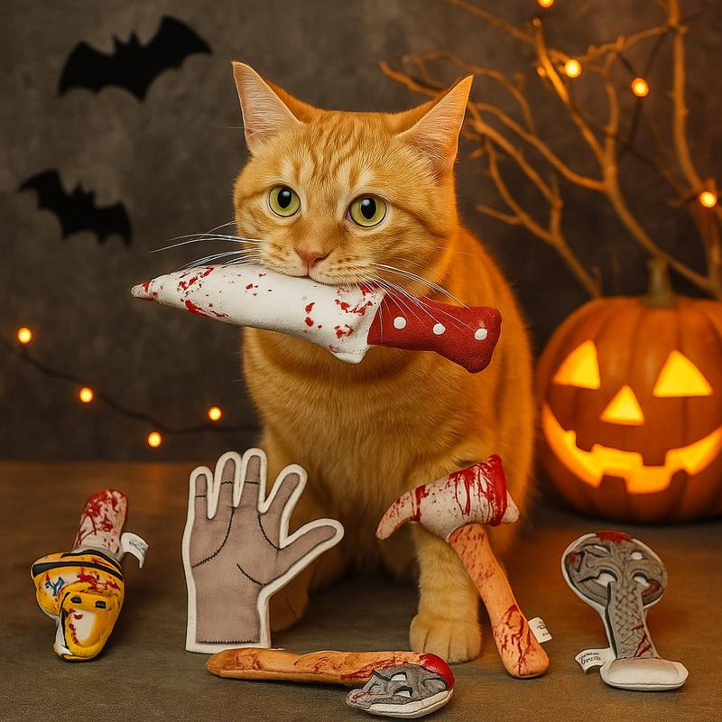 Premium Halloween Cat Toy Set - 5 Pack Plush Spooky Toys with Organic Catnip for Engaging Teething and Kicking Fun