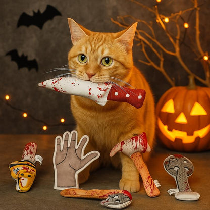 Premium Halloween Cat Toy Set - 5 Pack Plush Spooky Toys with Organic Catnip for Engaging Teething and Kicking Fun