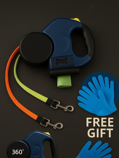360° Dual Retractable Dog Leash for Effortless Walks with Two Dogs