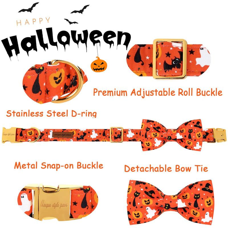 Elevate Your Pet's Style with the Unique Style Paws Adjustable Halloween Dog Collar Featuring a Charming Bow Tie - Perfect for Dogs of All Sizes