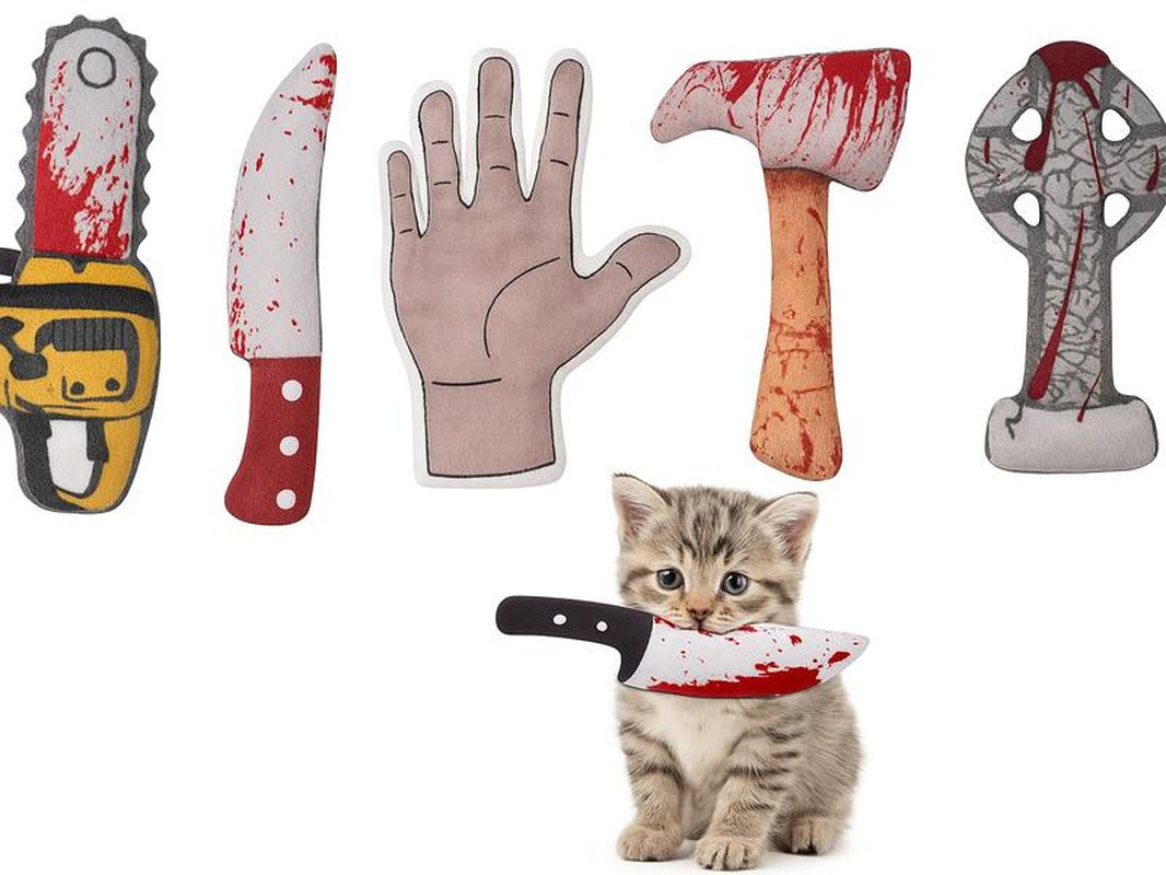 Premium Halloween Cat Toy Set - 5 Pack Plush Spooky Toys with Organic Catnip for Engaging Teething and Kicking Fun