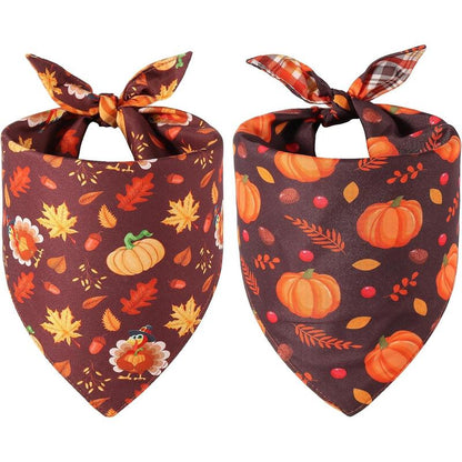 Halloween Bandanas 2 Pack - Reversible Triangle Scarves for Dogs with Festive Pumpkin and Cobweb Patterns, Durable Fabric for All Sizes