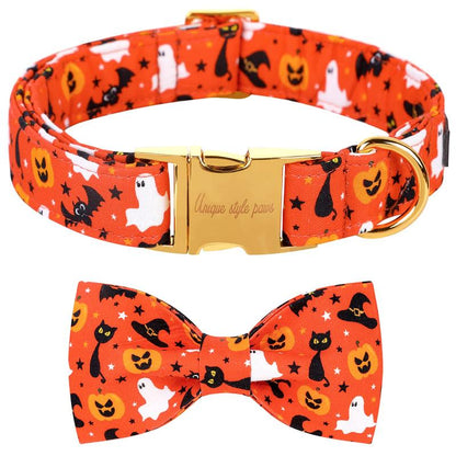 Elevate Your Pet's Style with the Unique Style Paws Adjustable Halloween Dog Collar Featuring a Charming Bow Tie - Perfect for Dogs of All Sizes
