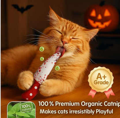 Premium Halloween Cat Toy Set - 5 Pack Plush Spooky Toys with Organic Catnip for Engaging Teething and Kicking Fun
