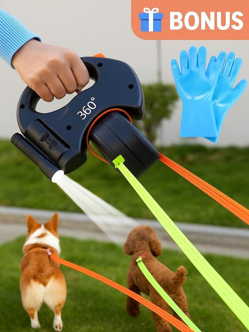 360° Dual Retractable Dog Leash for Effortless Walks with Two Dogs