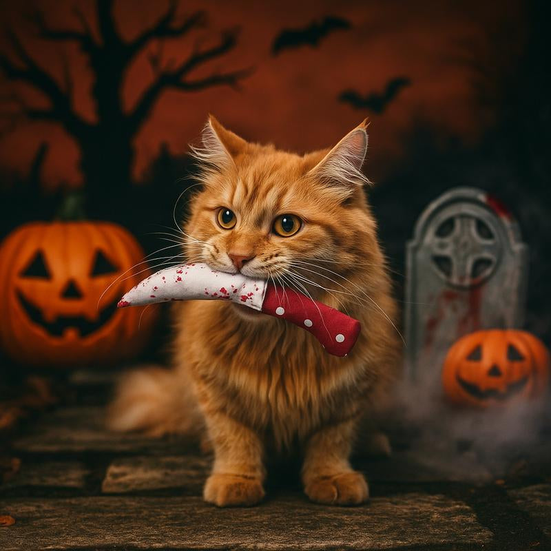 Premium Halloween Cat Toy Set - 5 Pack Plush Spooky Toys with Organic Catnip for Engaging Teething and Kicking Fun