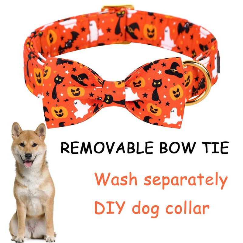 Elevate Your Pet's Style with the Unique Style Paws Adjustable Halloween Dog Collar Featuring a Charming Bow Tie - Perfect for Dogs of All Sizes
