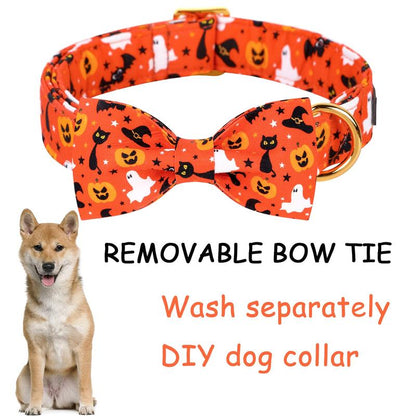 Elevate Your Pet's Style with the Unique Style Paws Adjustable Halloween Dog Collar Featuring a Charming Bow Tie - Perfect for Dogs of All Sizes