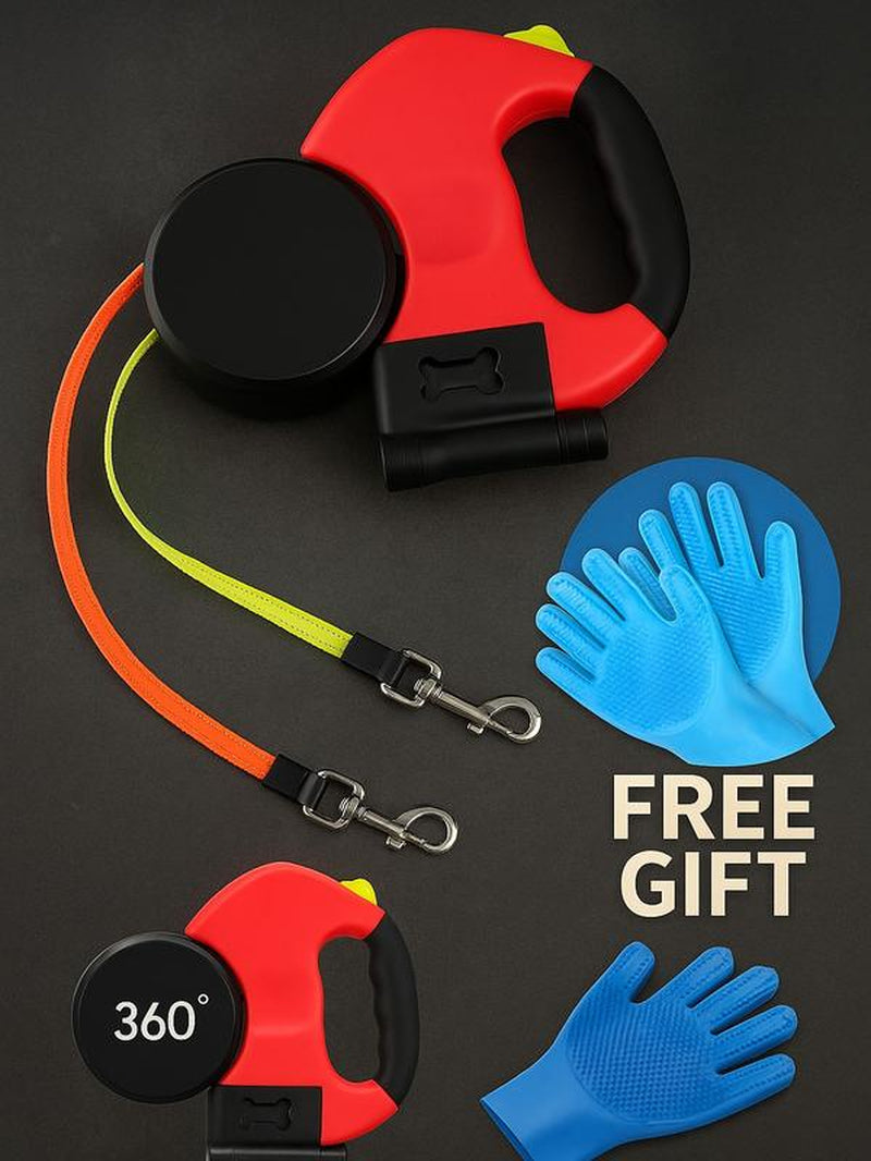 360° Dual Retractable Dog Leash for Effortless Walks with Two Dogs